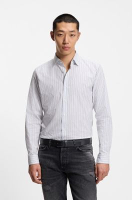 Leather belt with stacked-logo keeper trim, Black