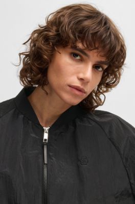 Crinkle-fabric jacket with Double B monogram, Black