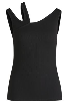 Ribbed tank top with cut-out detail, Black