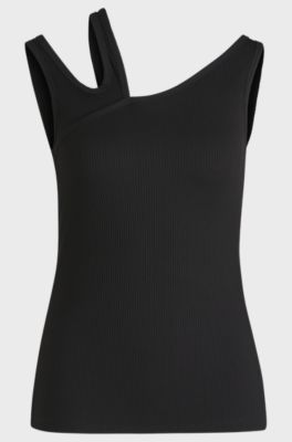 Ribbed tank top with cut-out detail, Black