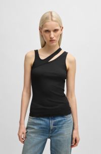 Ribbed tank top with cut-out detail, Black