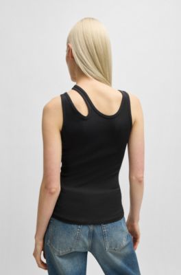 Ribbed tank top with cut-out detail, Black