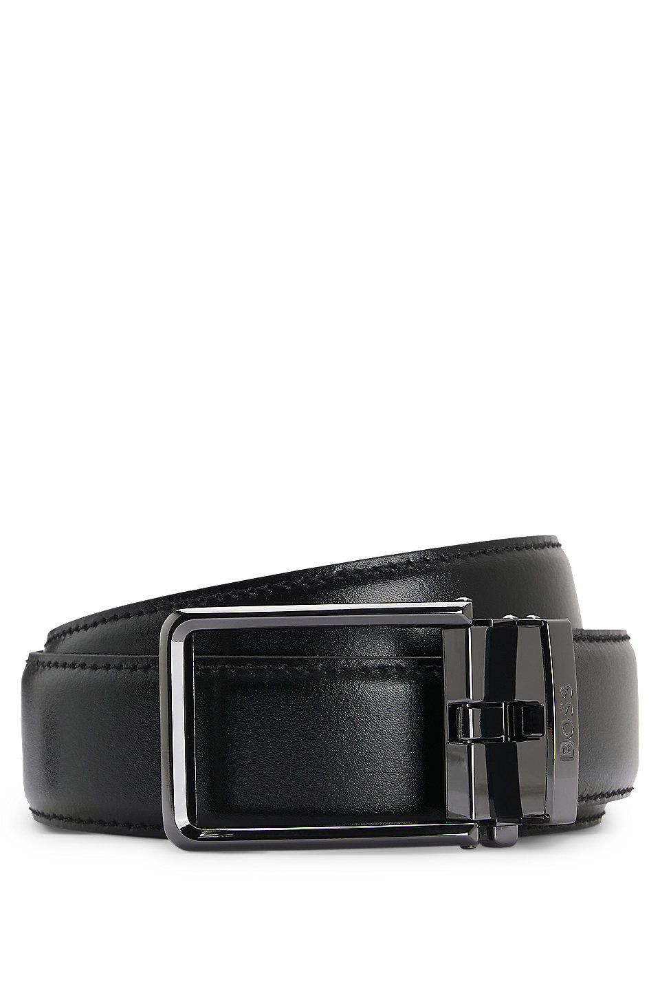 BOSS - Italian-leather automatic belt with logo keeper - Black BOSS - Italian-leather automatic belt with logo keeper - Black