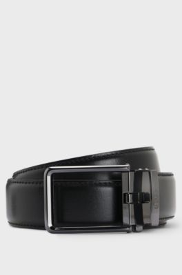 Italian-leather automatic belt with logo-engraved keeper, Black