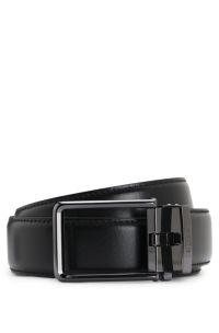 Italian-leather automatic belt with logo keeper, Black