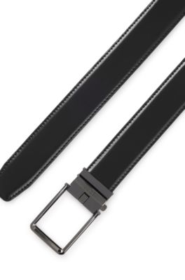 Italian-leather automatic belt with logo-engraved keeper, Black