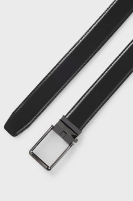 Italian-leather automatic belt with logo-engraved keeper, Black