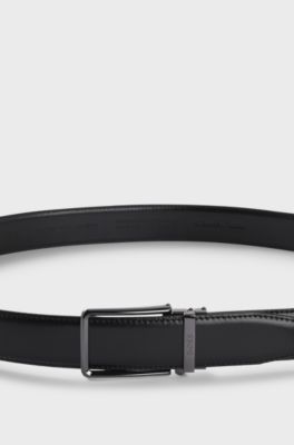 Italian-leather automatic belt with logo-engraved keeper, Black