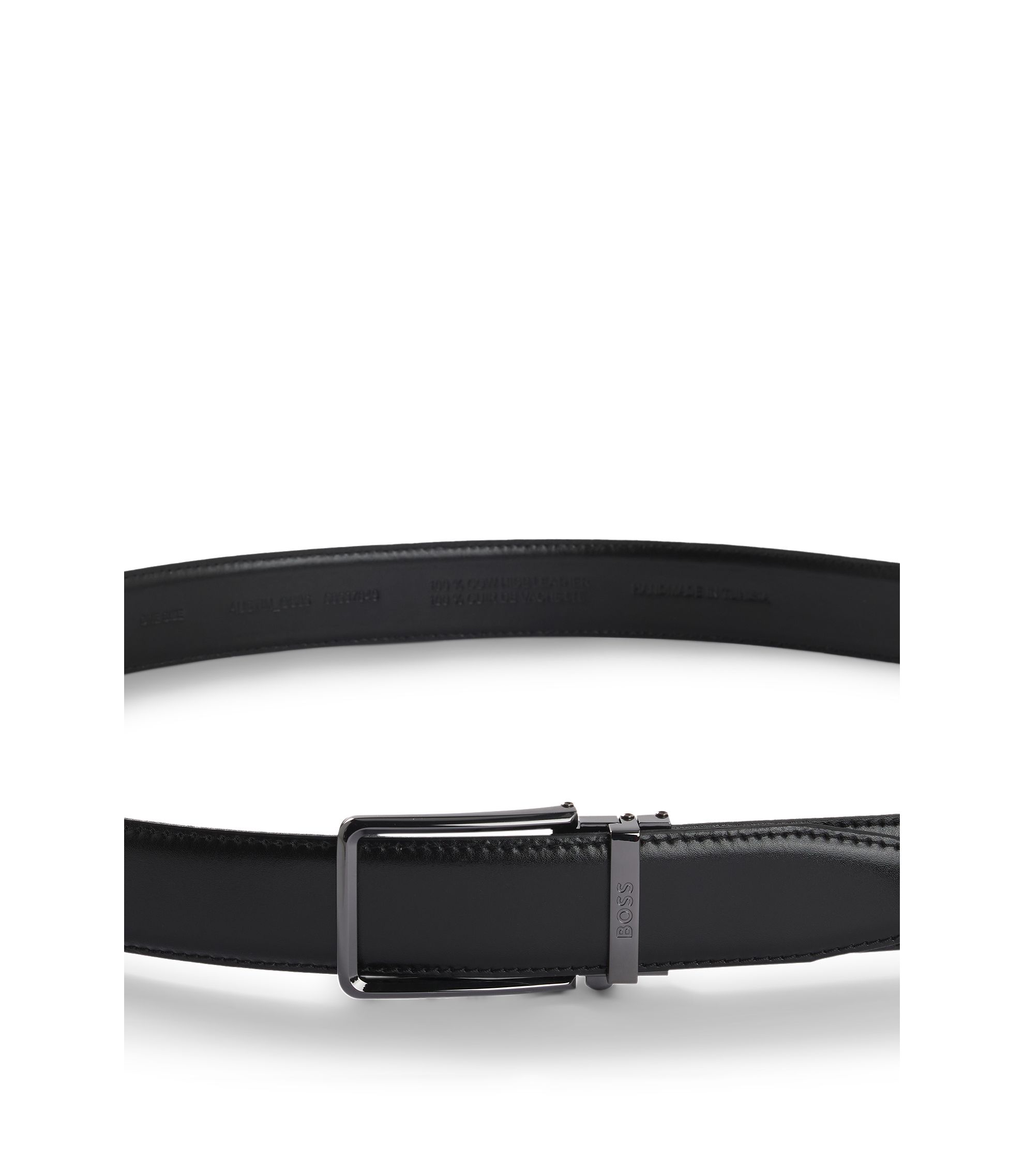 BOSS - Italian-leather automatic belt with logo keeper - Black BOSS - Italian-leather automatic belt with logo keeper - Black