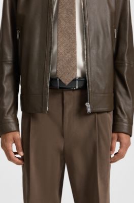 Italian-leather automatic belt with logo-engraved keeper, Black