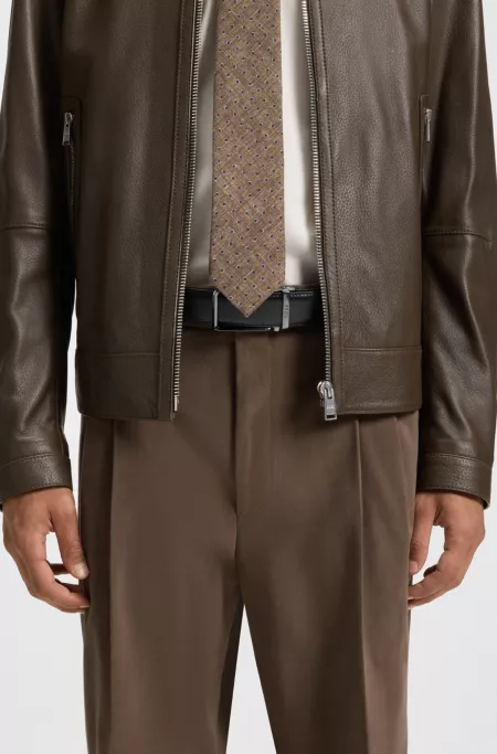 Italian-leather automatic belt with logo-engraved keeper