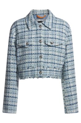 BOSS - Cropped tweed jacket with metallic buttons - Blue