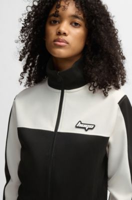 HUGO - Retro sweatshirt met ritssluiting en color-blocking - Wit / Zwart