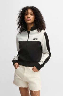HUGO - Retro sweatshirt met ritssluiting en color-blocking - Wit / Zwart