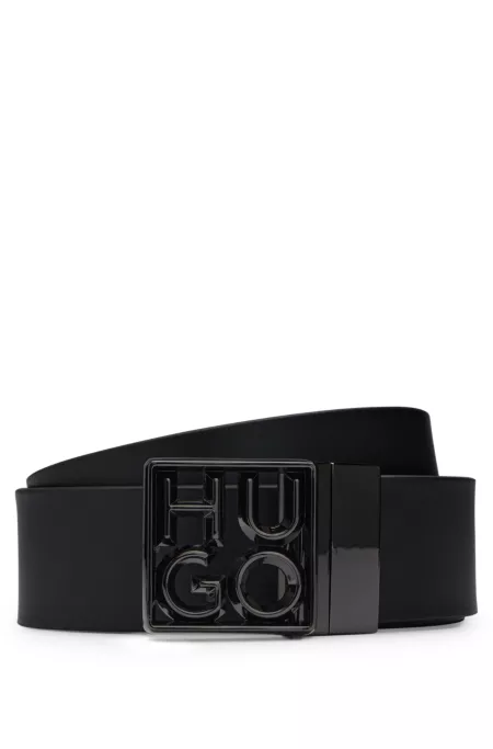 Reversible Italian-leather belt with stacked-logo buckle