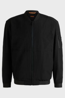 Softshell bomber jacket in four-way stretch crinkle fabric, Black