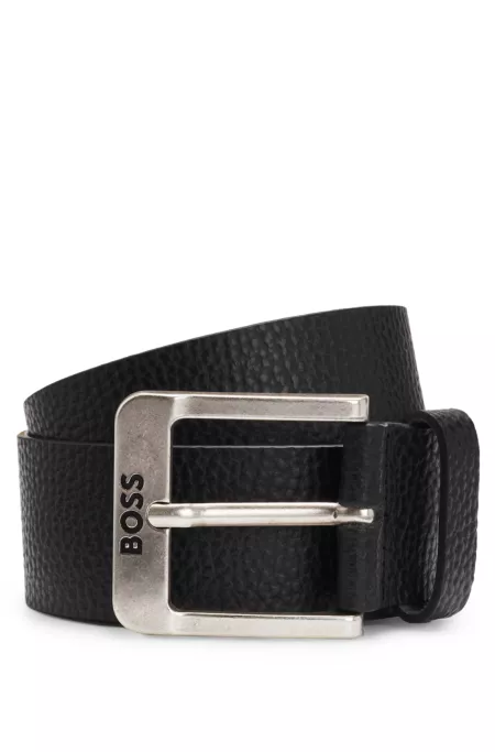 Italian-leather belt with logo buckle