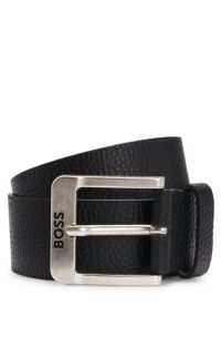 Italian-leather belt with logo buckle, Black