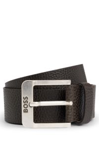 Italian-leather belt with logo buckle, Dark Brown
