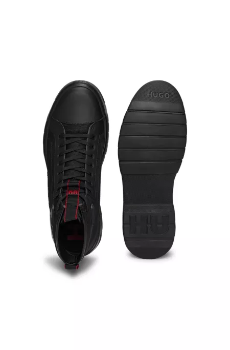 Lace-up boots with gloss-effect logo