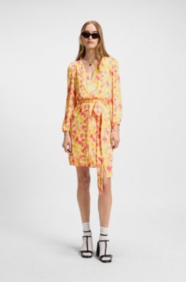 Wrap dress with hazy floral print, Patterned