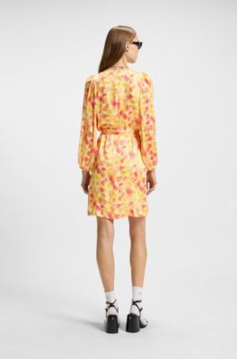 Wrap dress with hazy floral print, Patterned