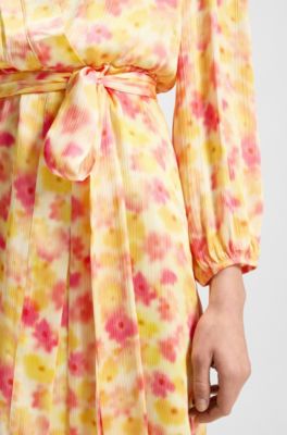 Wrap dress with hazy floral print, Patterned