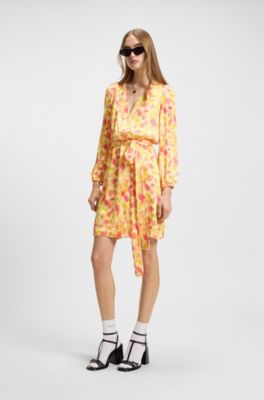 Wrap dress with hazy floral print, Patterned