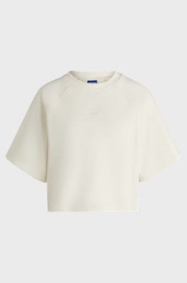 Cotton-terry T-shirt with Happy HUGO logo, Natural