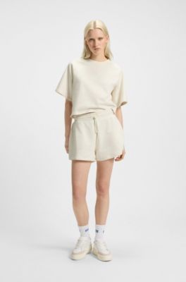 T-shirt en molleton de coton avec logo Happy HUGO, Naturel