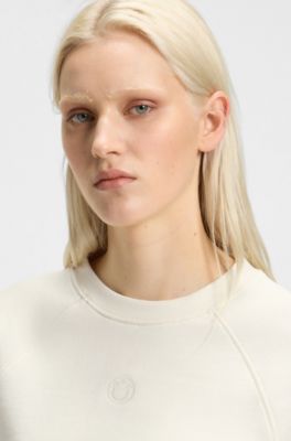 Cotton-terry T-shirt with Happy HUGO logo, Natural