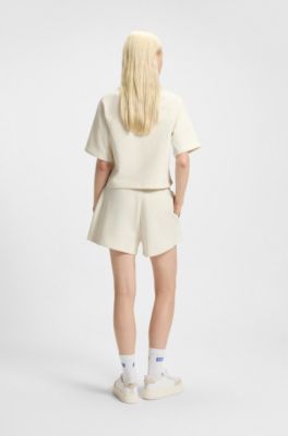 T-shirt en molleton de coton avec logo Happy HUGO, Naturel