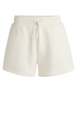 Cotton-terry shorts with Happy HUGO logo, Natural