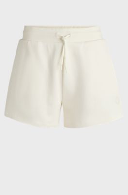Cotton-terry shorts with Happy HUGO logo, Natural
