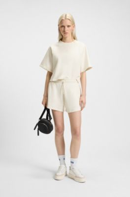 Shorts aus Baumwoll-Terry mit "Happy HUGO"-Logo, Natur