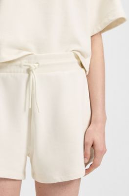 Cotton-terry shorts with Happy HUGO logo, Natural