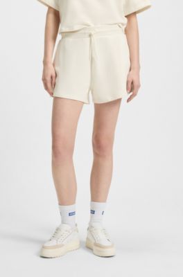 Cotton-terry shorts with Happy HUGO logo, Natural