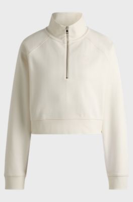 Cropped sweatshirt in cotton terry with embroidered logo, Natural