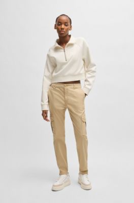 Cropped sweatshirt in cotton terry with embroidered logo, Natural