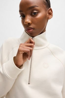 Cropped sweatshirt in cotton terry with embroidered logo, Natural