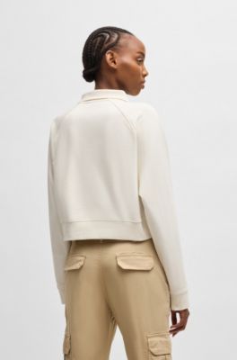 Cropped sweatshirt in cotton terry with embroidered logo, Natural
