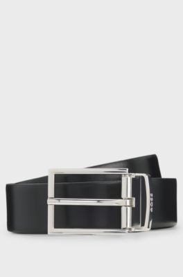 Reversible Italian leather belt with two textures, Black