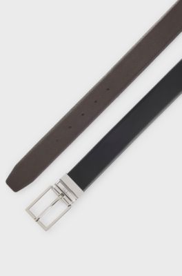 Reversible Italian leather belt with two textures, Black