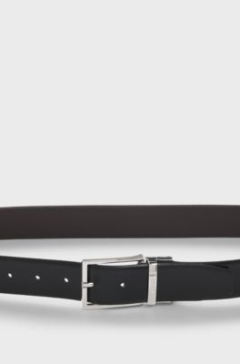 Reversible Italian leather belt with two textures, Black