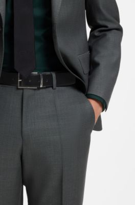 Reversible Italian leather belt with two textures, Black