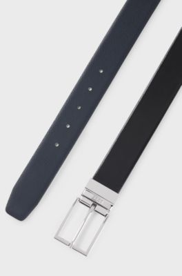 Cintura reversibile in pelle italiana con due texture, Nero