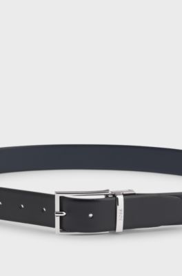 Reversible Italian leather belt with two textures, Black