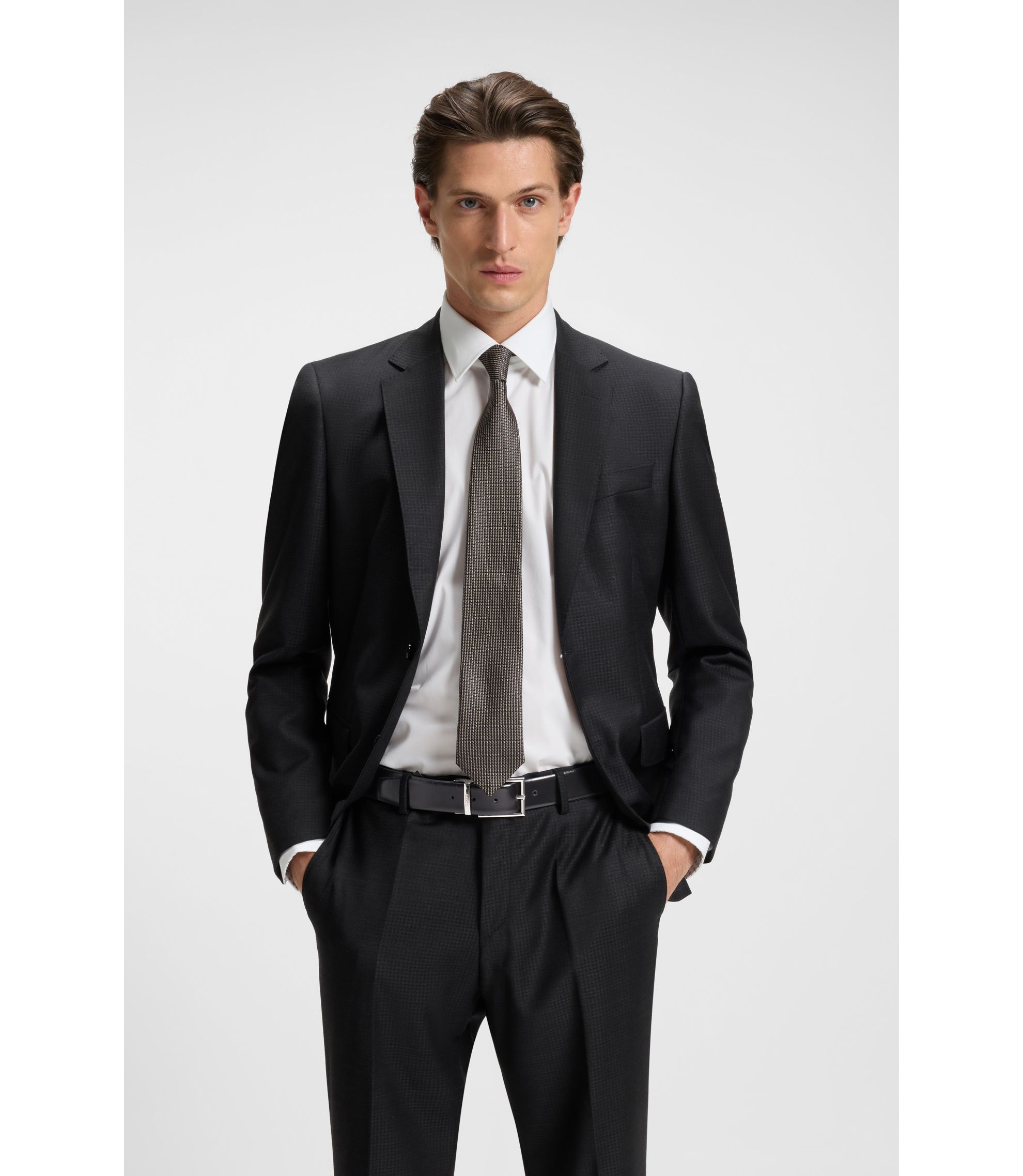 BOSS - Reversible Italian leather belt with two textures - Black