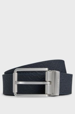 Reversible belt in Italian leather, White / Blue