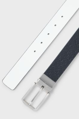 Ceinture r&eacute;versible en cuir italien, Blanc / Bleu